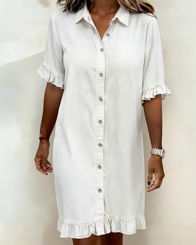 Van Delft Mode® | Vestido de Denim Cómodo con Pliegues Halagadores