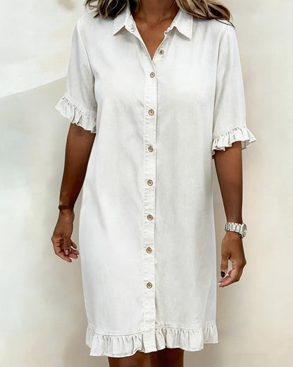 Van Delft Mode® | Vestido de Denim Cómodo con Pliegues Halagadores