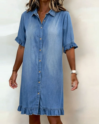 Van Delft Mode® | Vestido de Denim Cómodo con Pliegues Halagadores