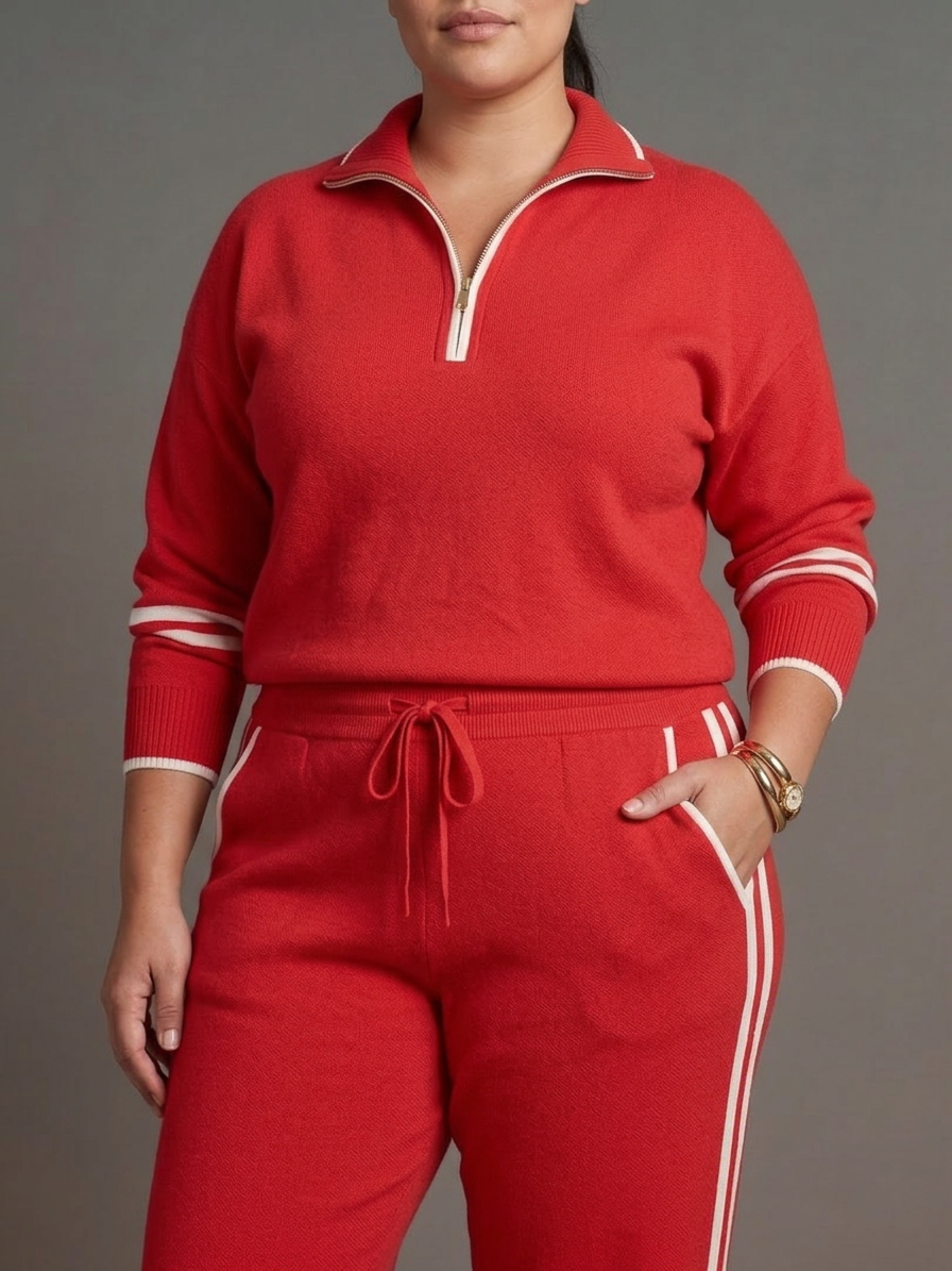 Rain | Conjunto Manga Larga con Cuello Zip y Pantalón a Rayas