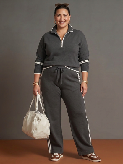 Rain | Conjunto Manga Larga con Cuello Zip y Pantalón a Rayas
