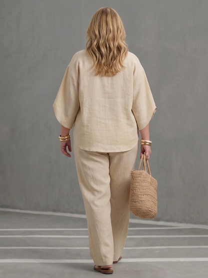 Amity | Conjunto Túnica Abotonada con Pantalón Ancho