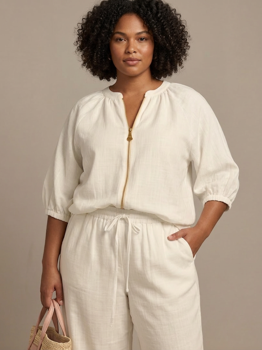 Natalia | Conjunto Top Globo con Cremallera y Pantalón Ancho