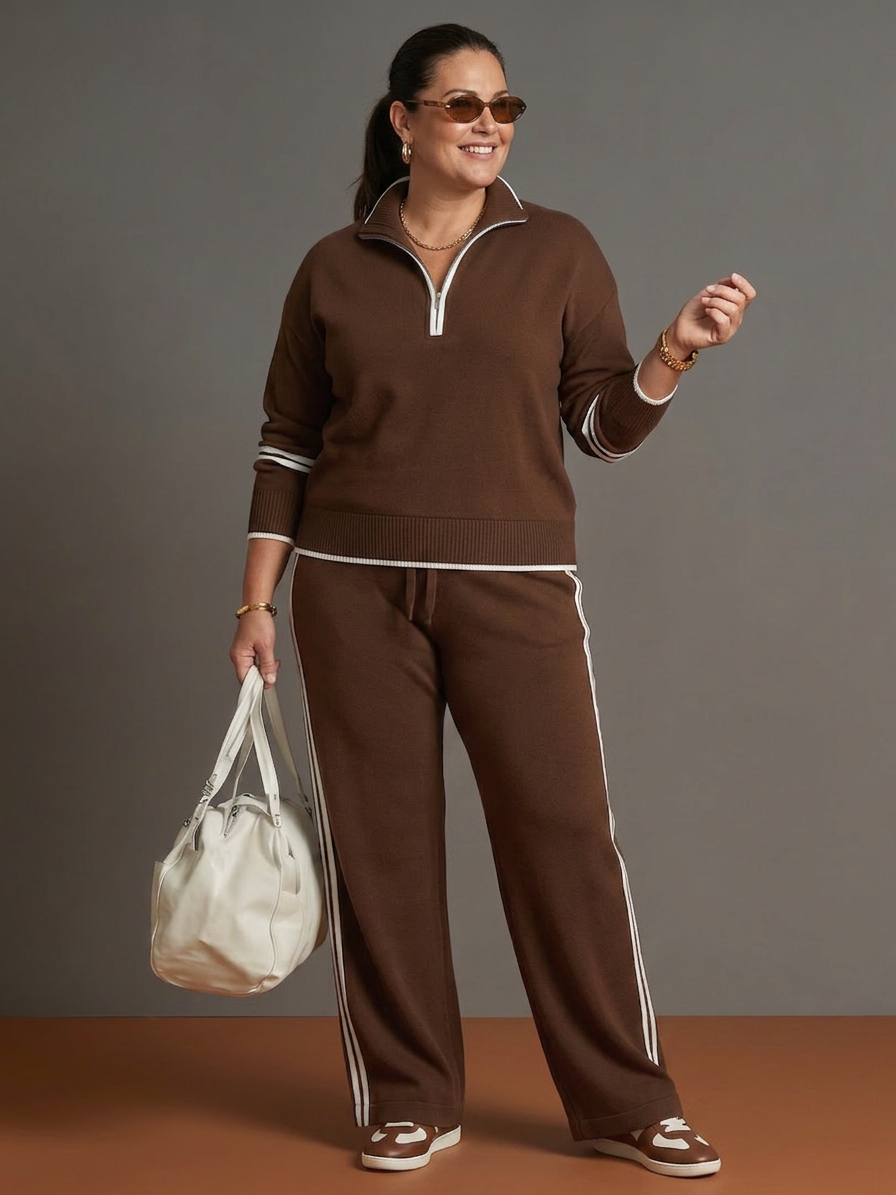 Rain | Conjunto Manga Larga con Cuello Zip y Pantalón a Rayas