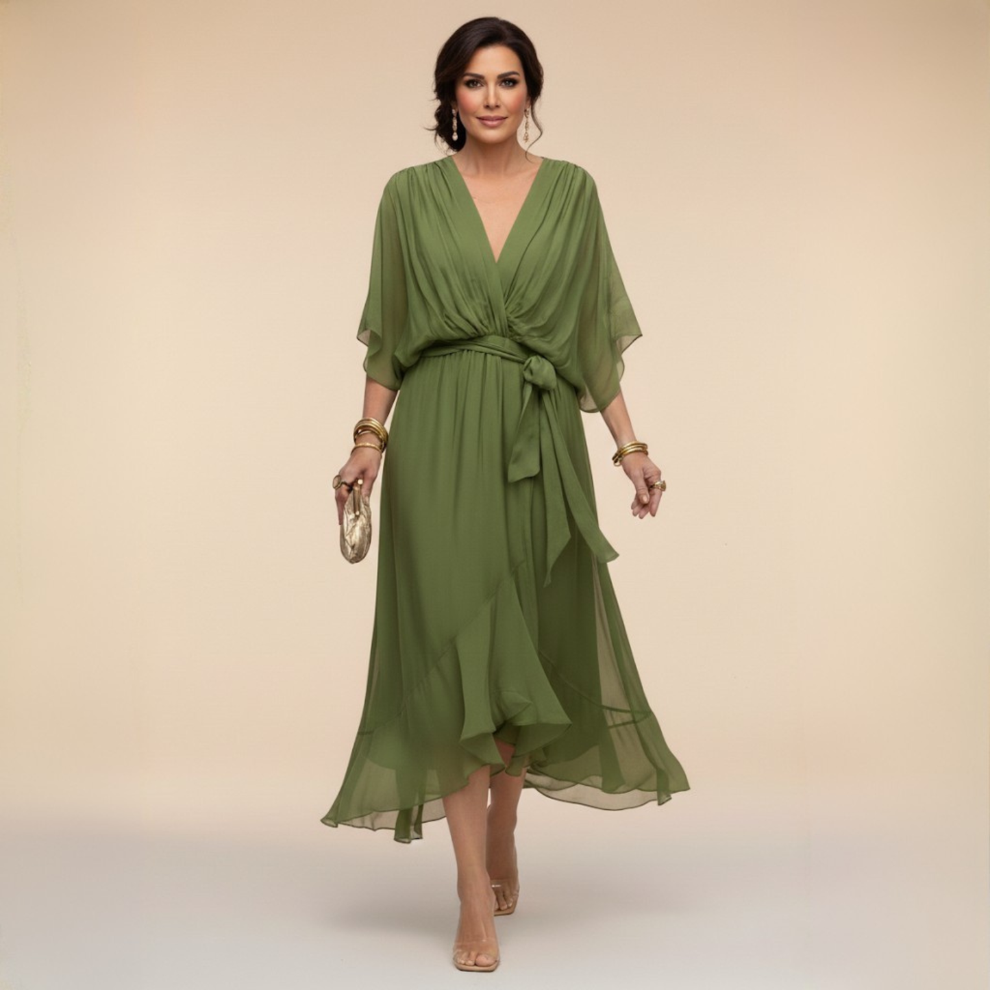 Celanovia™ Vestido elegante de chiffon con escote en V