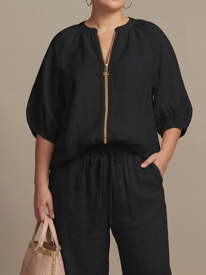 Natalia | Conjunto Top Globo con Cremallera y Pantalón Ancho