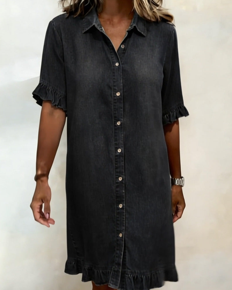 Van Delft Mode® | Vestido de Denim Cómodo con Pliegues Halagadores