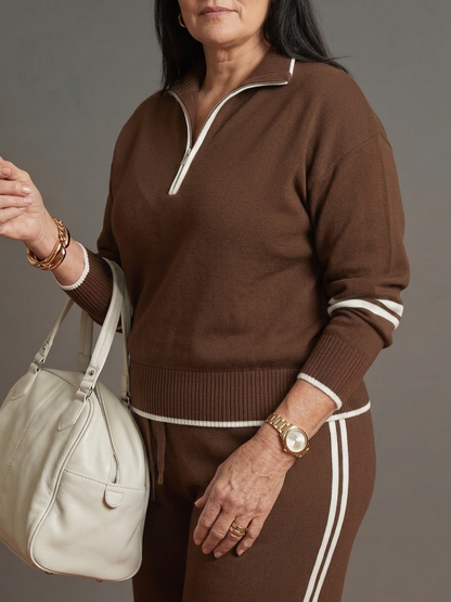 Rain | Conjunto Manga Larga con Cuello Zip y Pantalón a Rayas