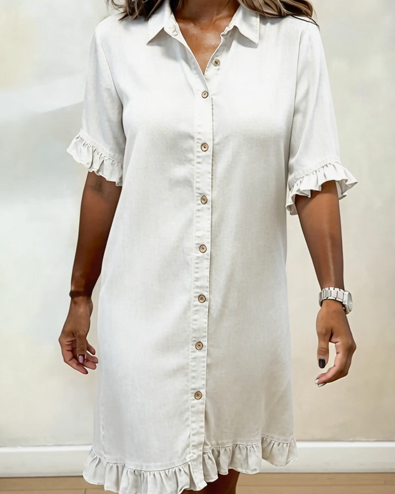 Van Delft Mode® | Vestido de Denim Cómodo con Pliegues Halagadores