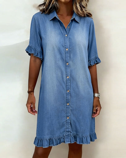 Van Delft Mode® | Vestido de Denim Cómodo con Pliegues Halagadores