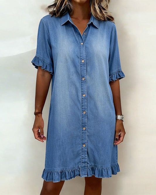 Van Delft Mode® | Vestido de Denim Cómodo con Pliegues Halagadores