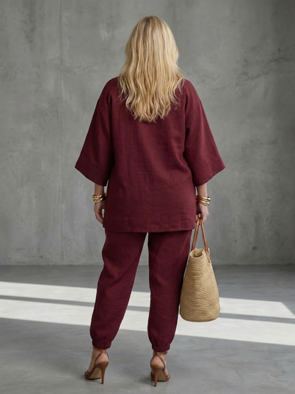 Georgiana | Conjunto Túnica Escote V y Pantalón Fruncido