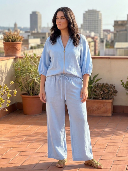 Natalia | Conjunto Top Globo con Cremallera y Pantalón Ancho