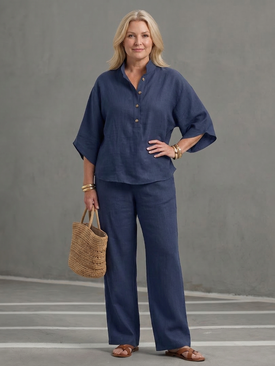 Amity | Conjunto Túnica Abotonada con Pantalón Ancho