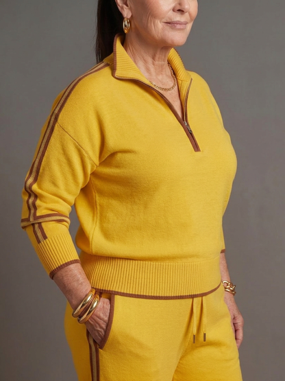 Rain | Conjunto Manga Larga con Cuello Zip y Pantalón a Rayas