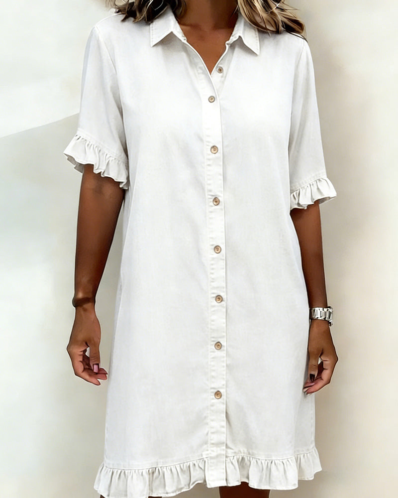 Van Delft Mode® | Vestido de Denim Cómodo con Pliegues Halagadores