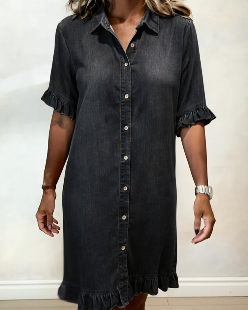 Van Delft Mode® | Vestido de Denim Cómodo con Pliegues Halagadores