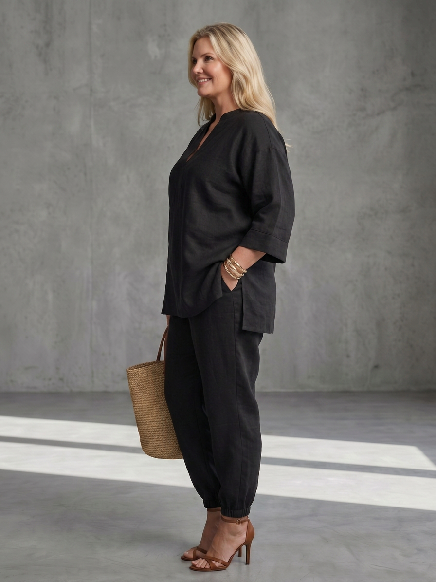 Georgiana | Conjunto Túnica Escote V y Pantalón Fruncido