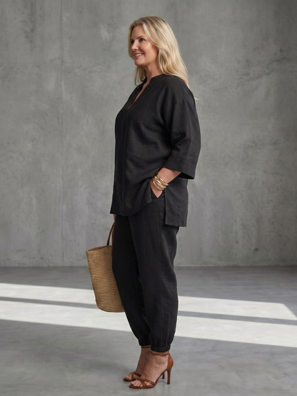 Georgiana | Conjunto Túnica Escote V y Pantalón Fruncido