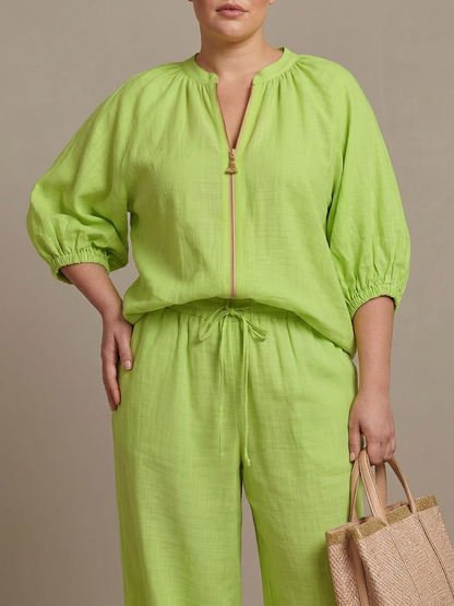 Natalia | Conjunto Top Globo con Cremallera y Pantalón Ancho
