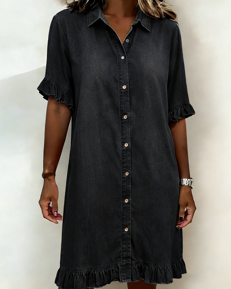 Van Delft Mode® | Vestido de Denim Cómodo con Pliegues Halagadores
