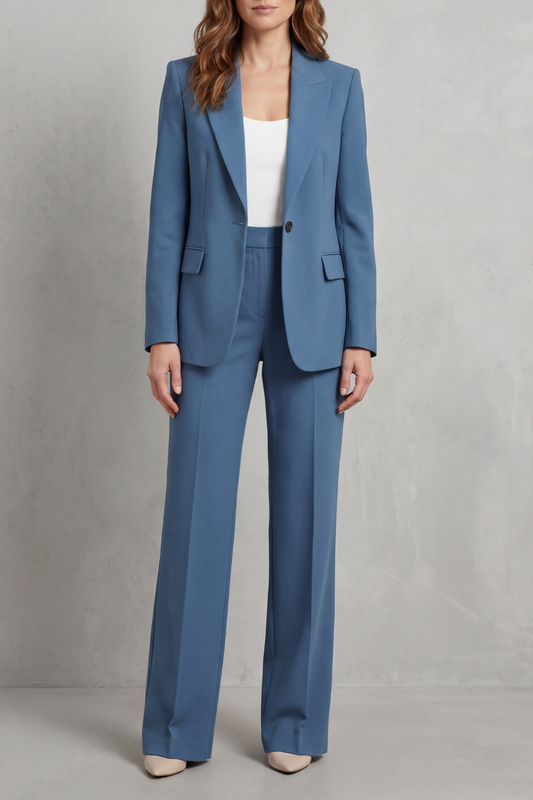 Brenda | Elegante traje de pantalón azul con corte holgado