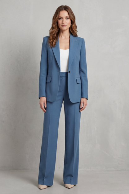 Brenda | Elegante traje de pantalón azul con corte holgado