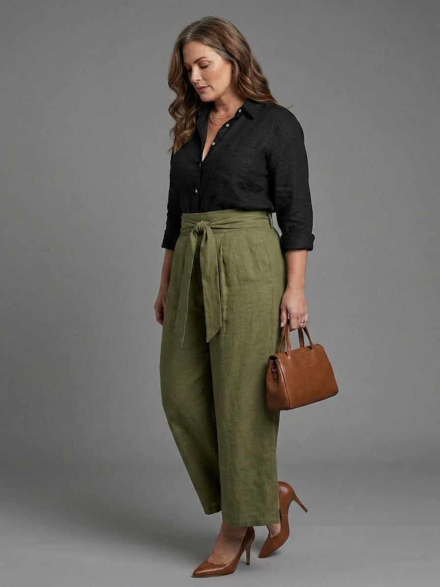 Vera | Conjunto Dos Piezas Blusa Negra y Falda Midi Verde Oliva