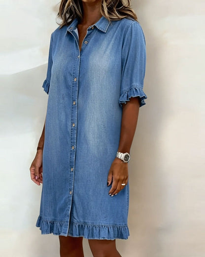 Van Delft Mode® | Vestido de Denim Cómodo con Pliegues Halagadores